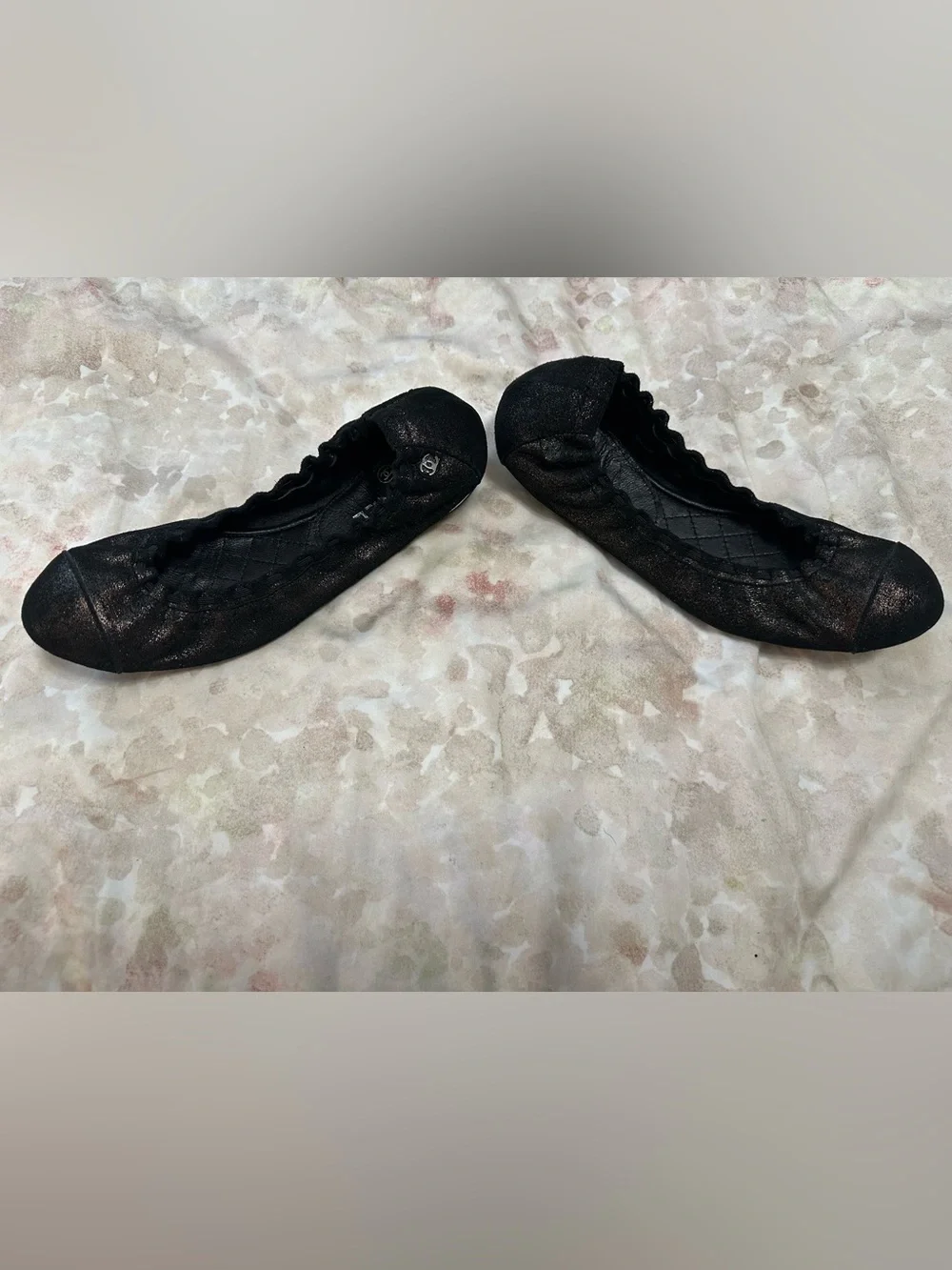 CHANEL Black Quilted Leather Slip-On Ballet Flats with Branded Dust Bag